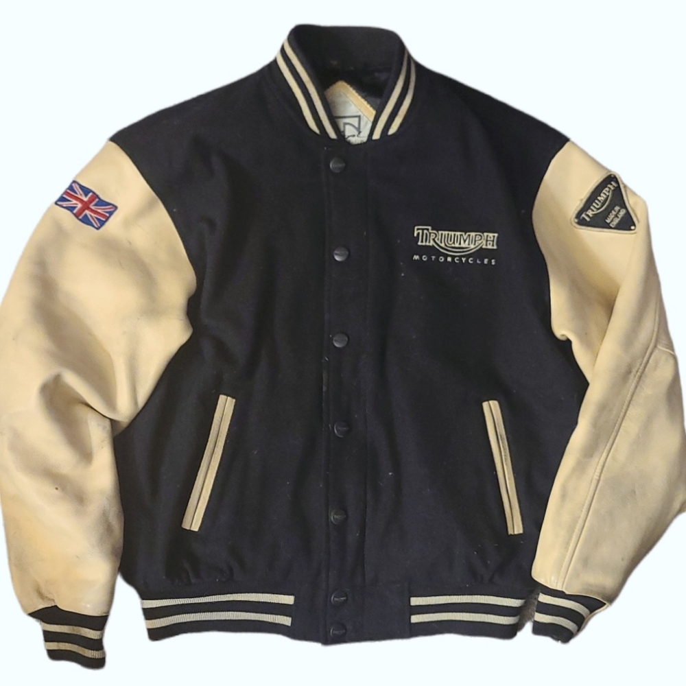 Vintage Triumph Motorcycle  Varsity Jacket Wool/Leather